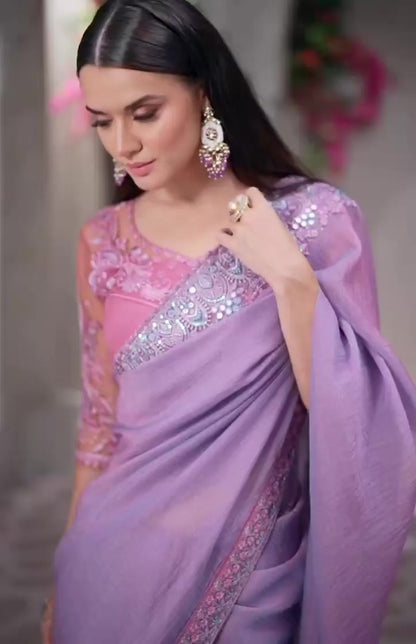 Lavender Cocktail Party Wear Readymade Saree