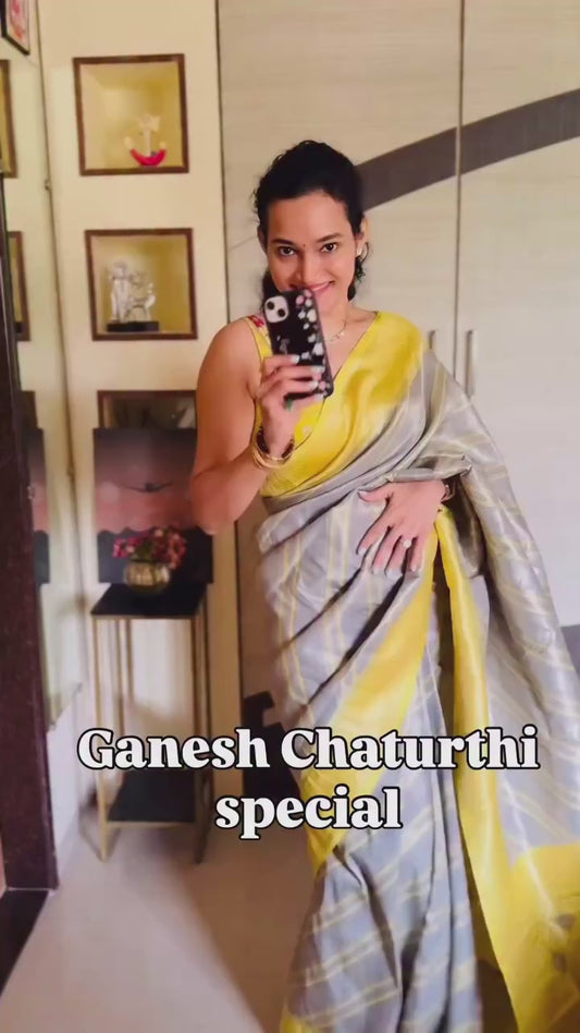 Grey Kanjivaram Silk Ready To Wear/Easy Saree