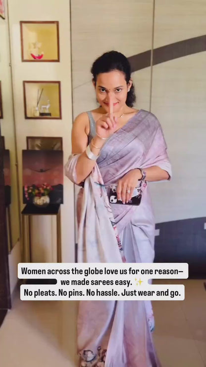 Rose Gold Crepe Silk Ready To Wear/Easy Saree