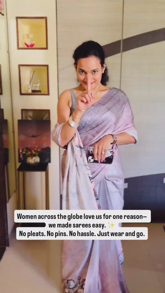 Rose Gold Crepe Silk Ready To Wear/Easy Saree by Stylebypanaash 