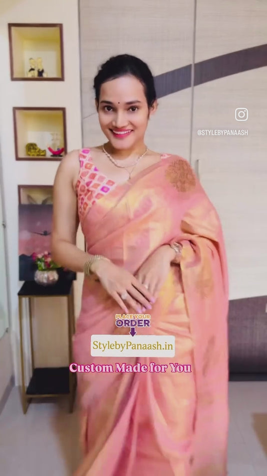 Rose Gold Tissue Silk Readymade/Easy Saree