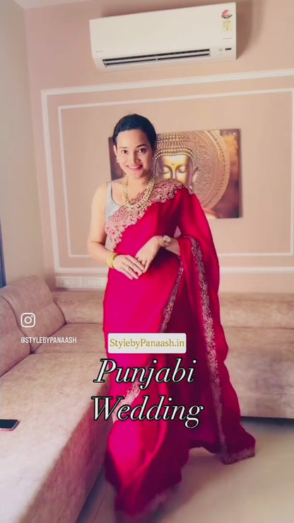 Cherry Color Cocktail Readymade Saree