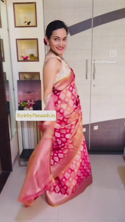 Pink Tissue Silk Readymade/Easy Saree
