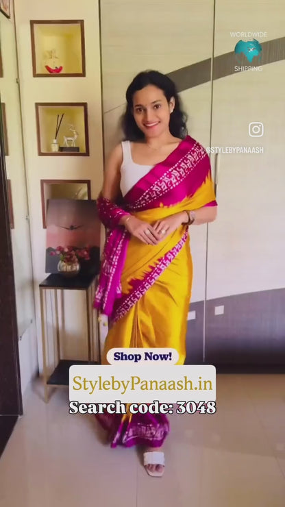 Yellow Crepe Silk Ready To Wear/Easy Saree