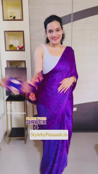Purple Color Office Wear Crepe Silk Readymade/Easy Saree