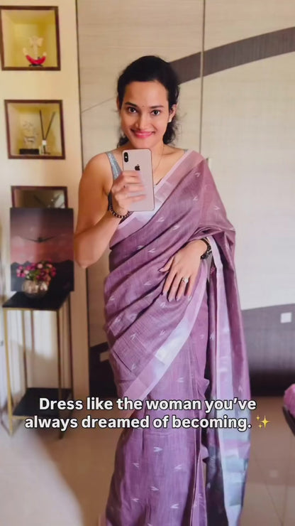 Mauve Linen Silk Office Wear Ready To Wear/Easy Saree