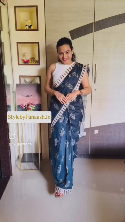 Yale Blue Mul Mul Silk Easy/Readymade Saree