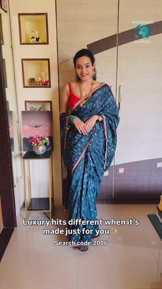 Turquoise Soft Banarasi Silk Readymade/Easy Saree