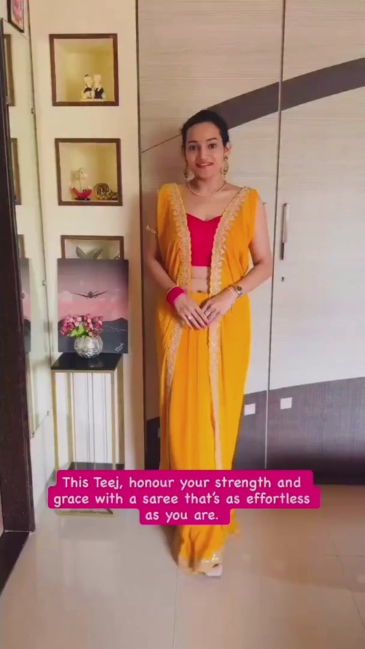 Yellow Georgette Readymade/Easy Saree