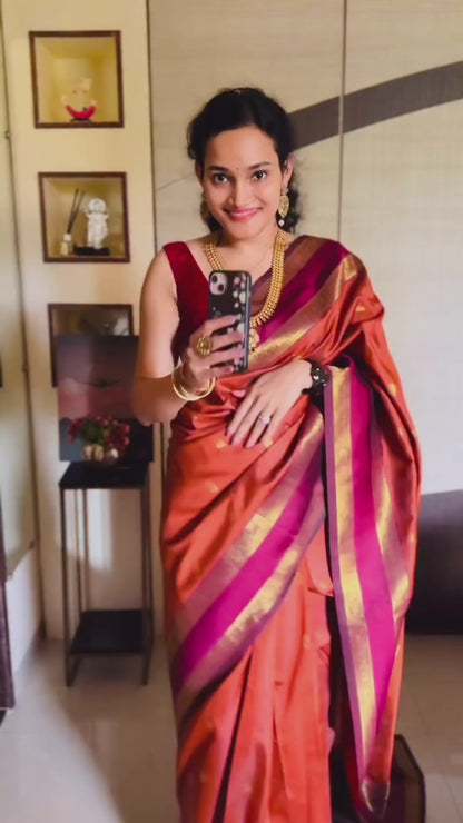Burnt Orange Ready To Wear/Easy Kanjivaram Saree