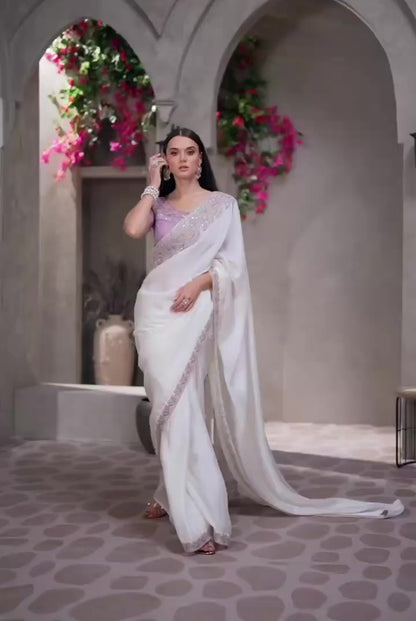 Off-White Cocktail Party Wear Readymade Saree