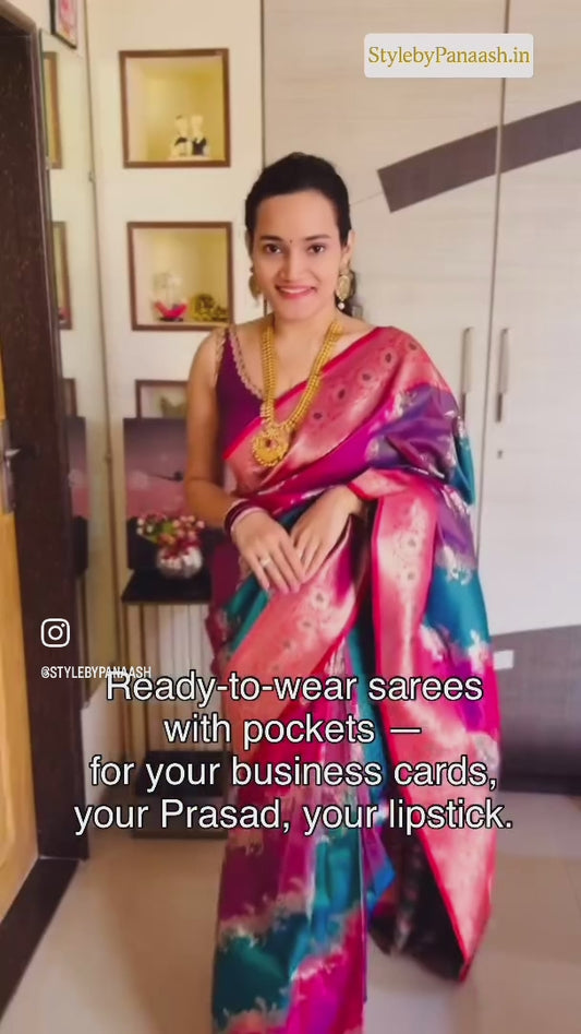 Multi Color Banarasi Silk Readymade/Easy Saree