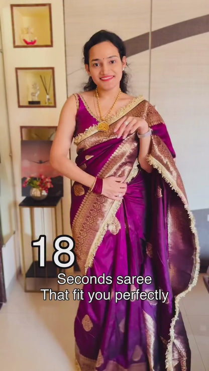 Wine Purple Banarasi Silk Ready To Wear/Easy Saree