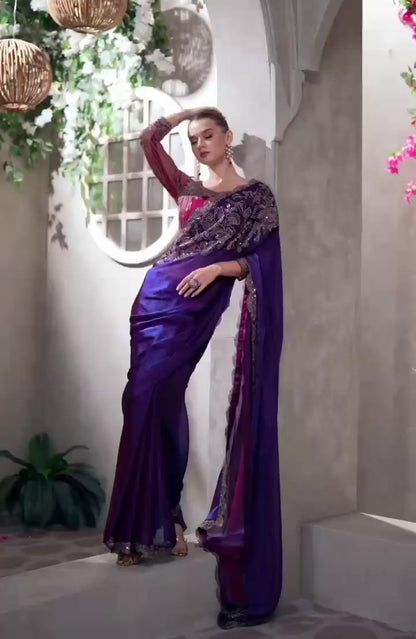 Violet Cocktail Party Wear Readymade Saree