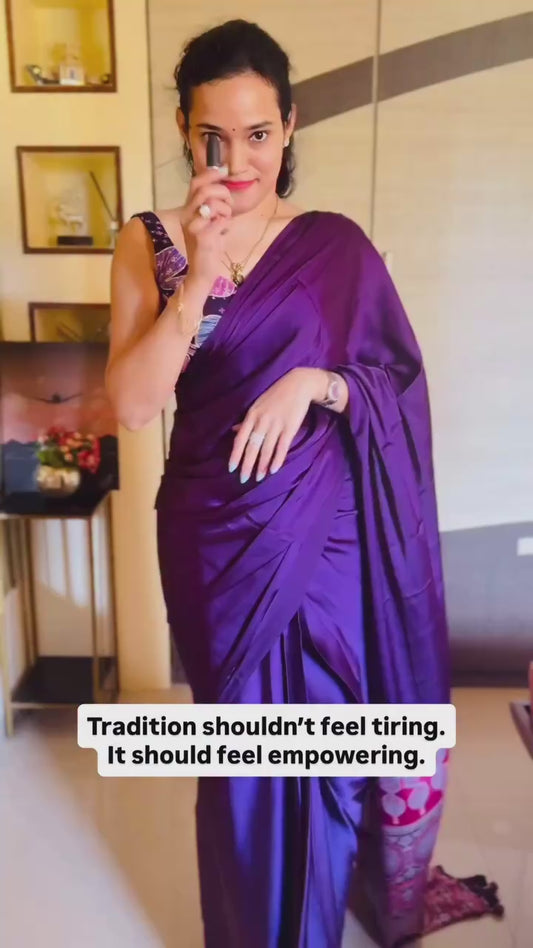 Purple Crepe Silk Readymade/Easy Saree