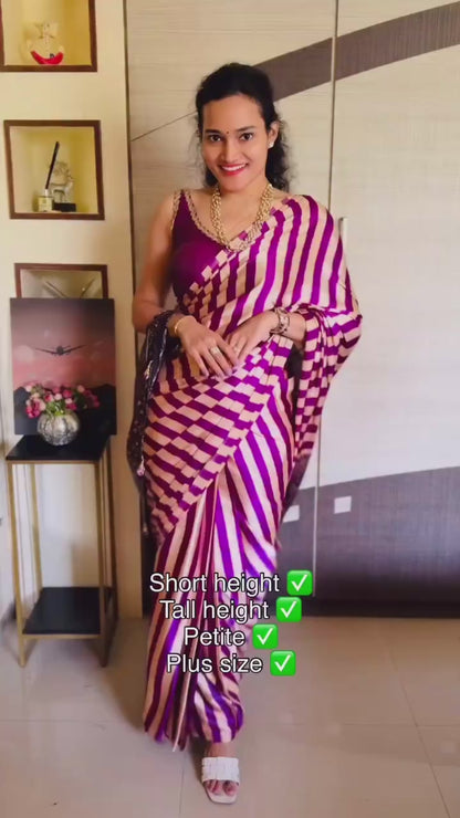 Purple Stripe Crepe Silk Ready To Wear/Easy Saree