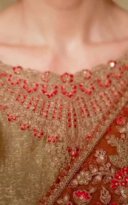 Red Cocktail Party Wear Readymade Saree