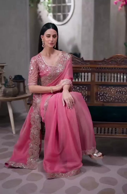 Peach Cocktail Party Wear Readymade Saree