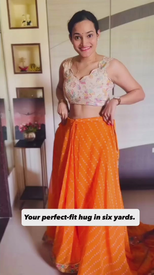 Orange Georgette Readymade/Easy Saree