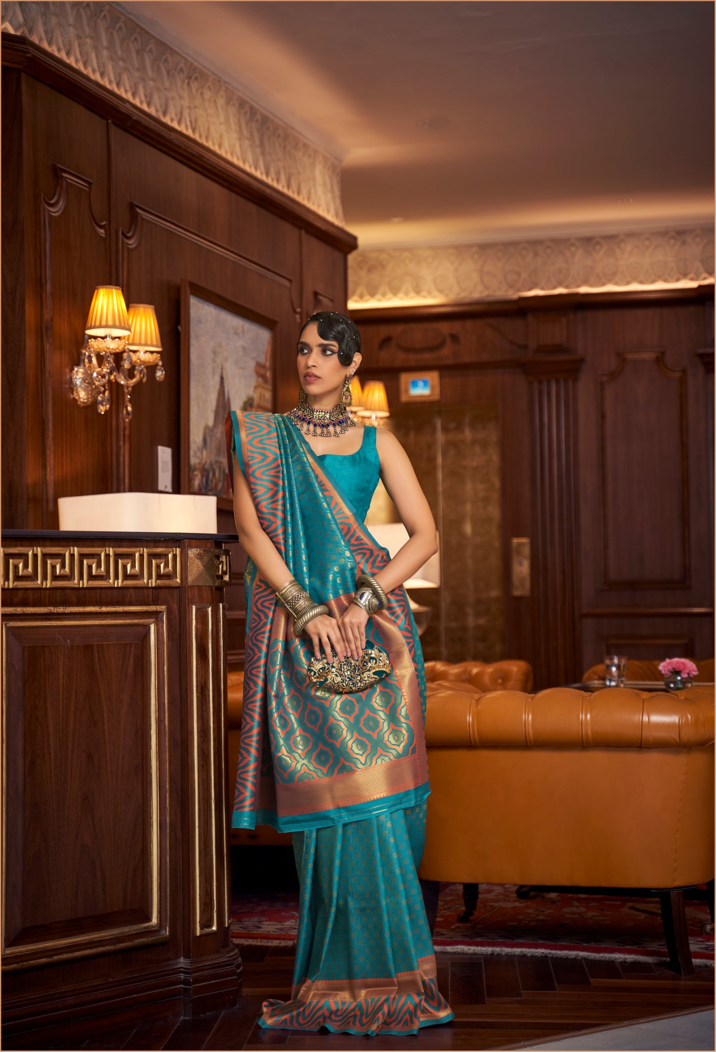 Turquoise Color Fancy Soft Banarasi Saree