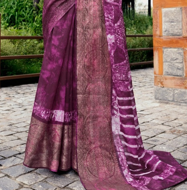 Very Elegant Purple Color Linen Cotton Saree