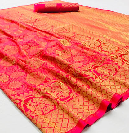 Pink brocade banarasi soft silk saree. - Panaash Saree