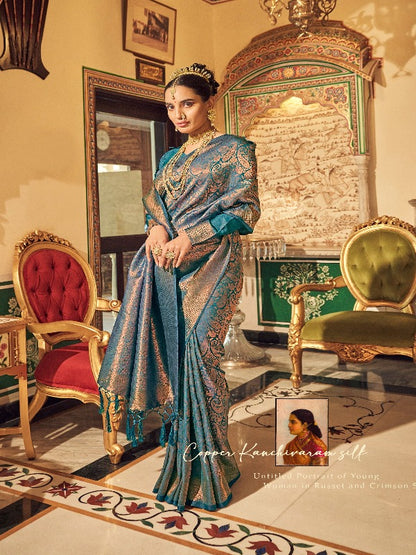 Turquoise Brocade Banarasi Silk Saree - Panaash Saree