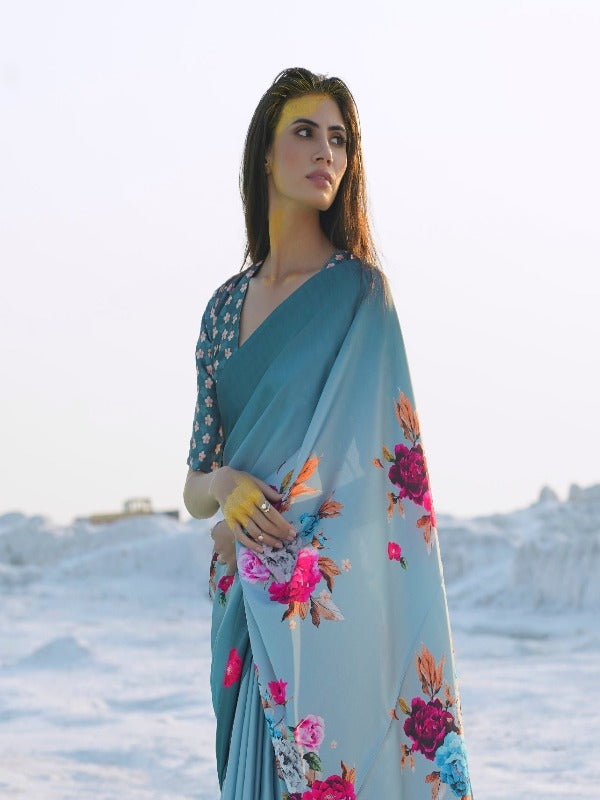 Floral Crepe Silk Ready To Wear Saree - Panaash Saree