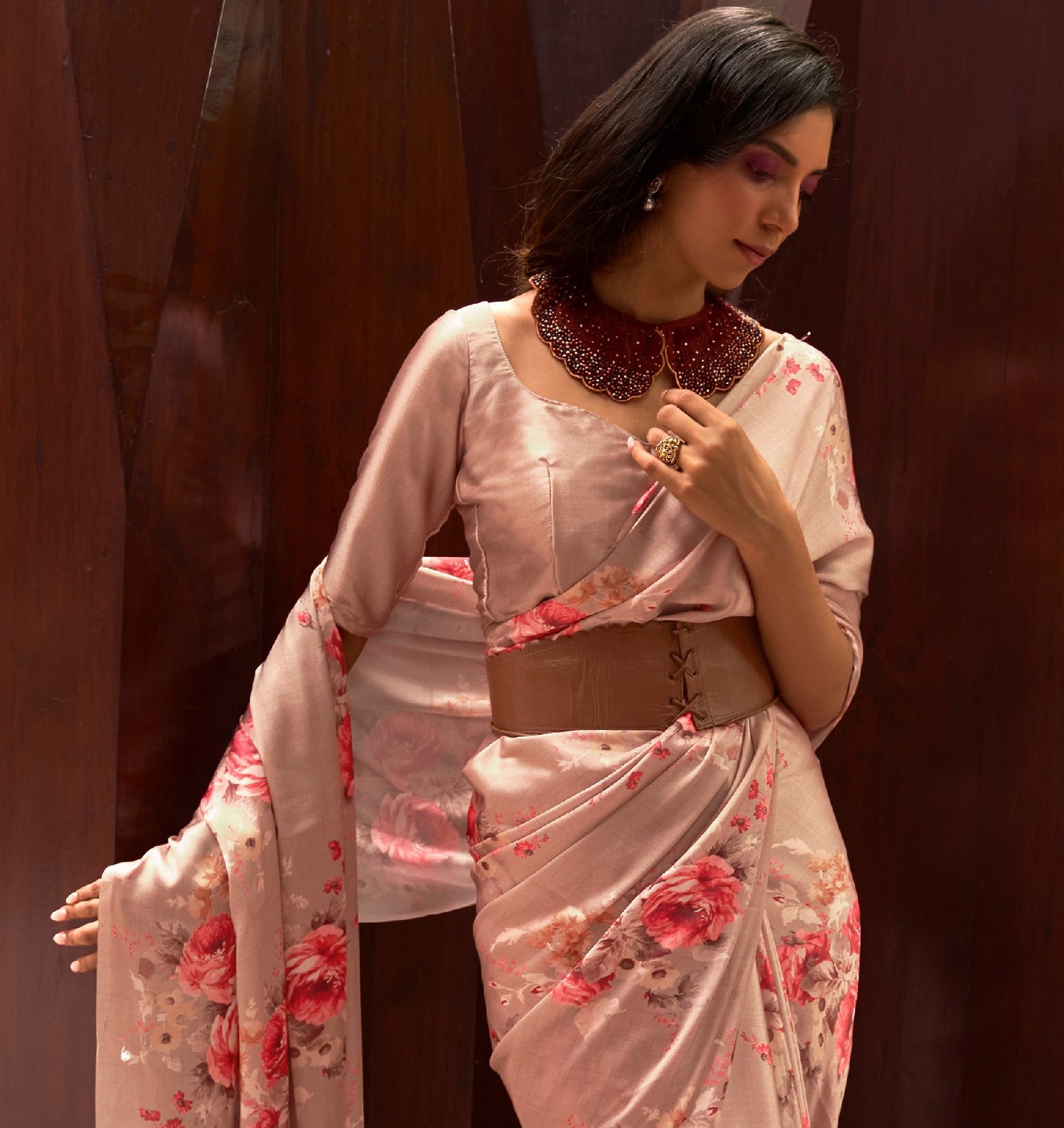 Ready-To-Wear Silk Coffee Saree – Spark In Style, LLC