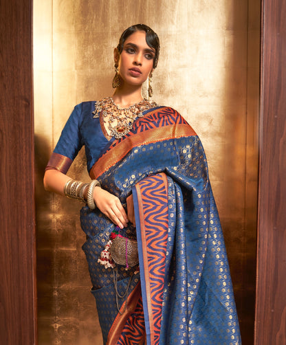 Blue Fancy Banarasi Silk Saree - Panaash Saree