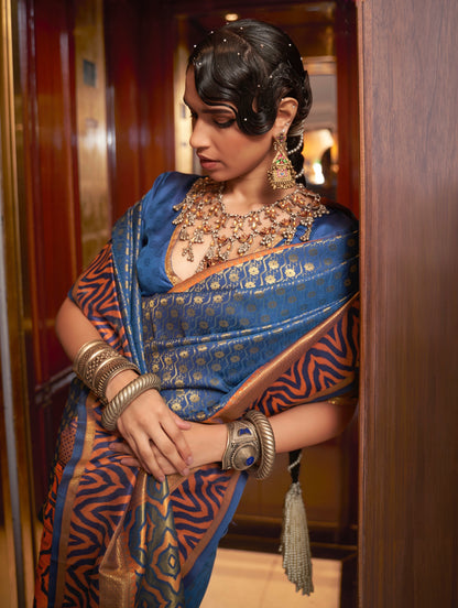Blue Fancy Banarasi Silk Saree - Panaash Saree