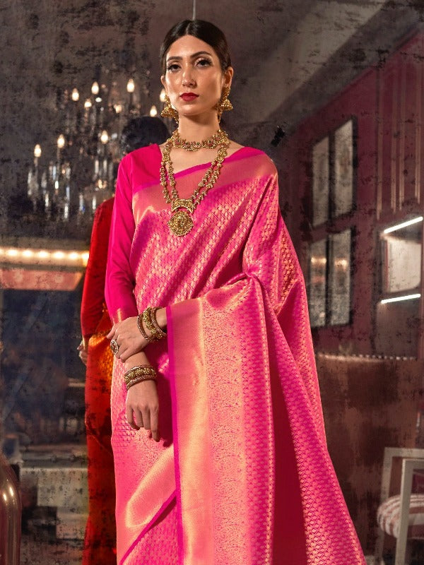 Pink Brocade Banarasi Soft Silk Saree - Panaash Saree