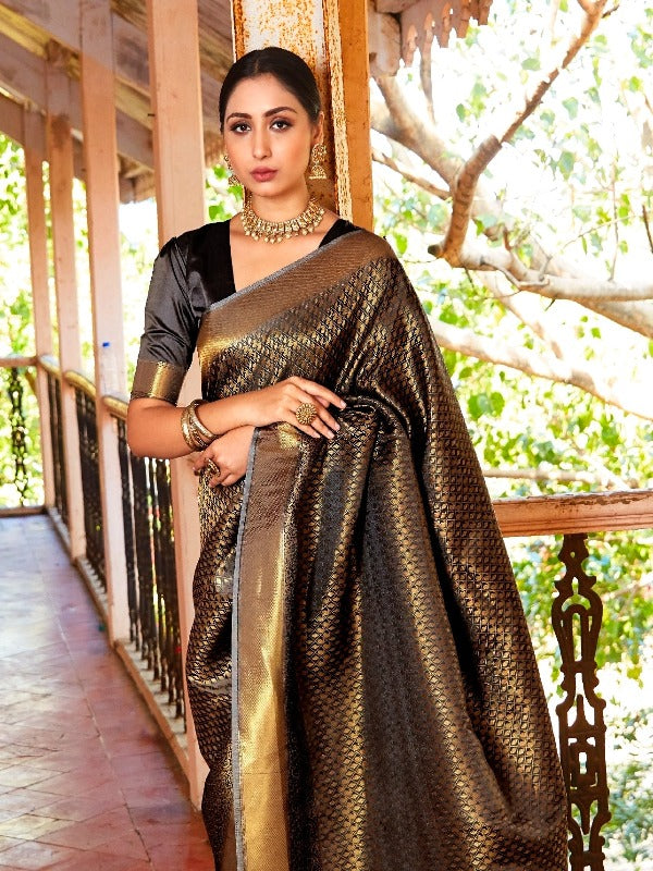 Fabulous Black Banarasi Silk Saree. - Panaash Saree