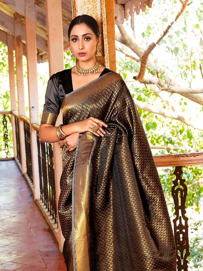 Black Banarasi Silk Saree – StylebyPanaaash
