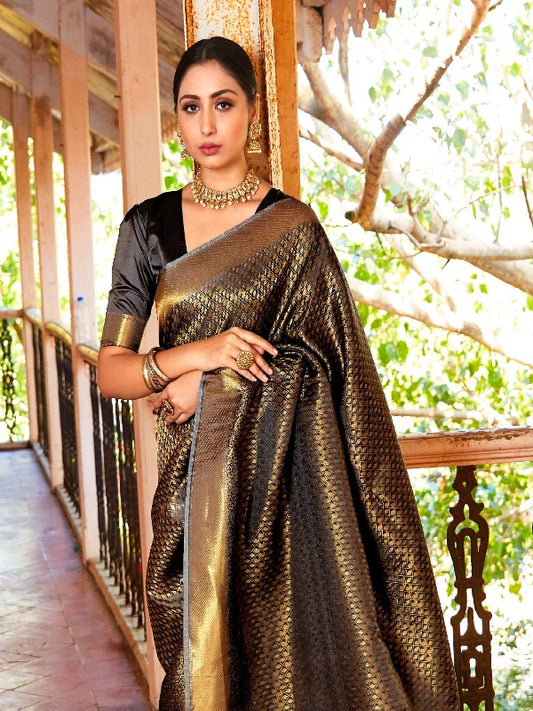 Grey and Black One Minute Readymade Saree