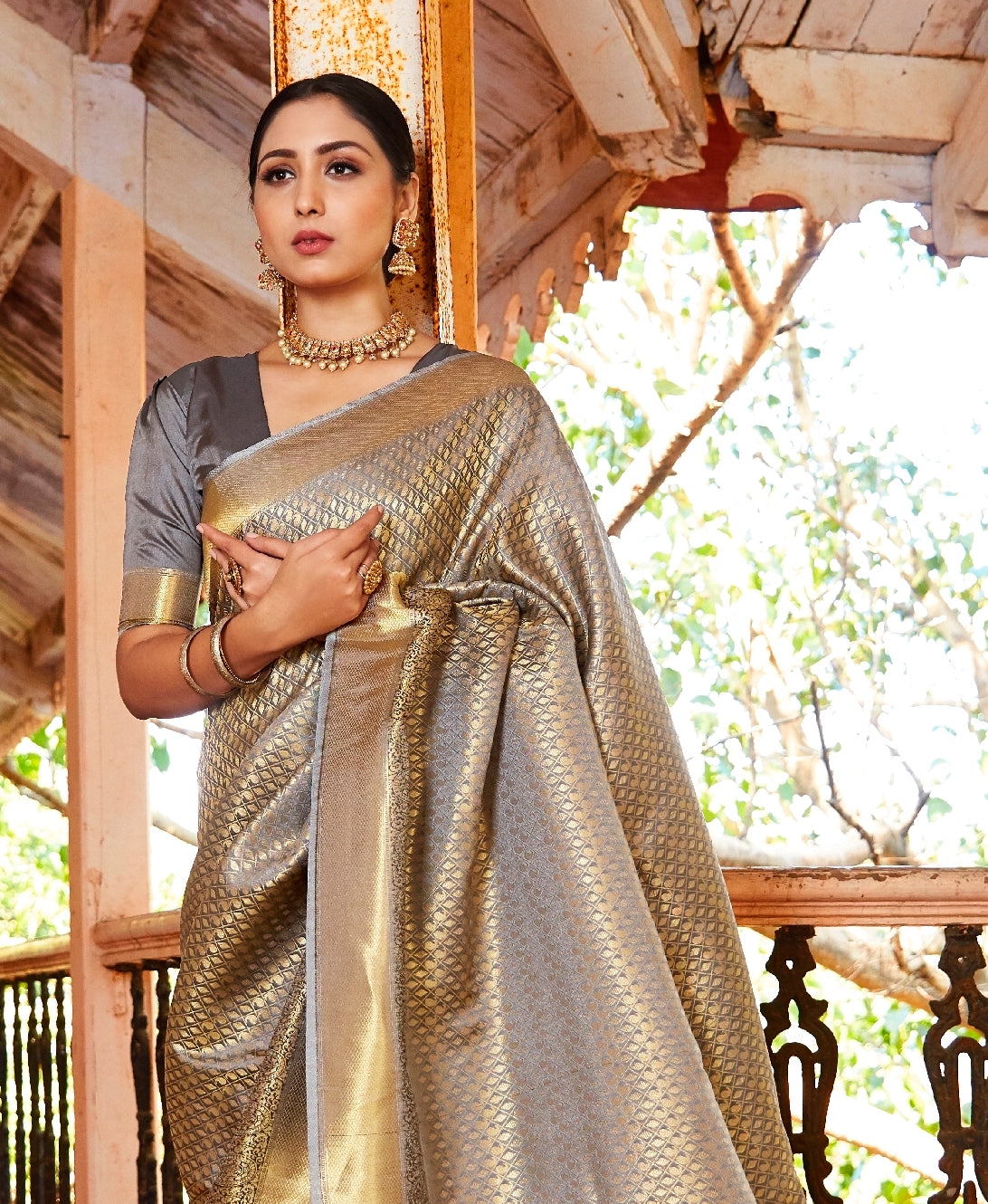 Grey Soft Banarasi EASY Silk Saree. - Panaash Saree