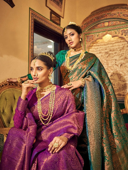 Green Banarasi Brocade Silk Saree With Copper Zari - Panaash Saree