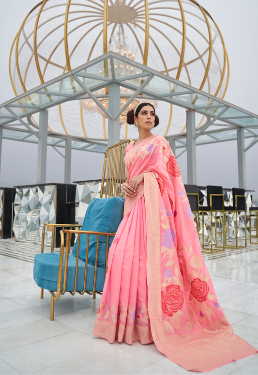 Pink banarasi silk saree. - Panaash Saree