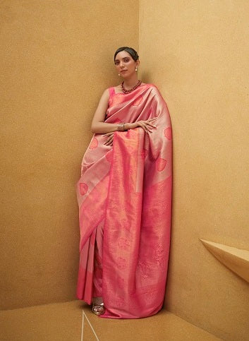 Pink Zari Woven Banarasi Silk Saree
