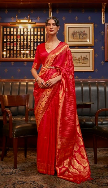 Red Kanchipuram Raw Silk Woven SareeDefault Title | Saree, Raw silk, Raw  silk saree