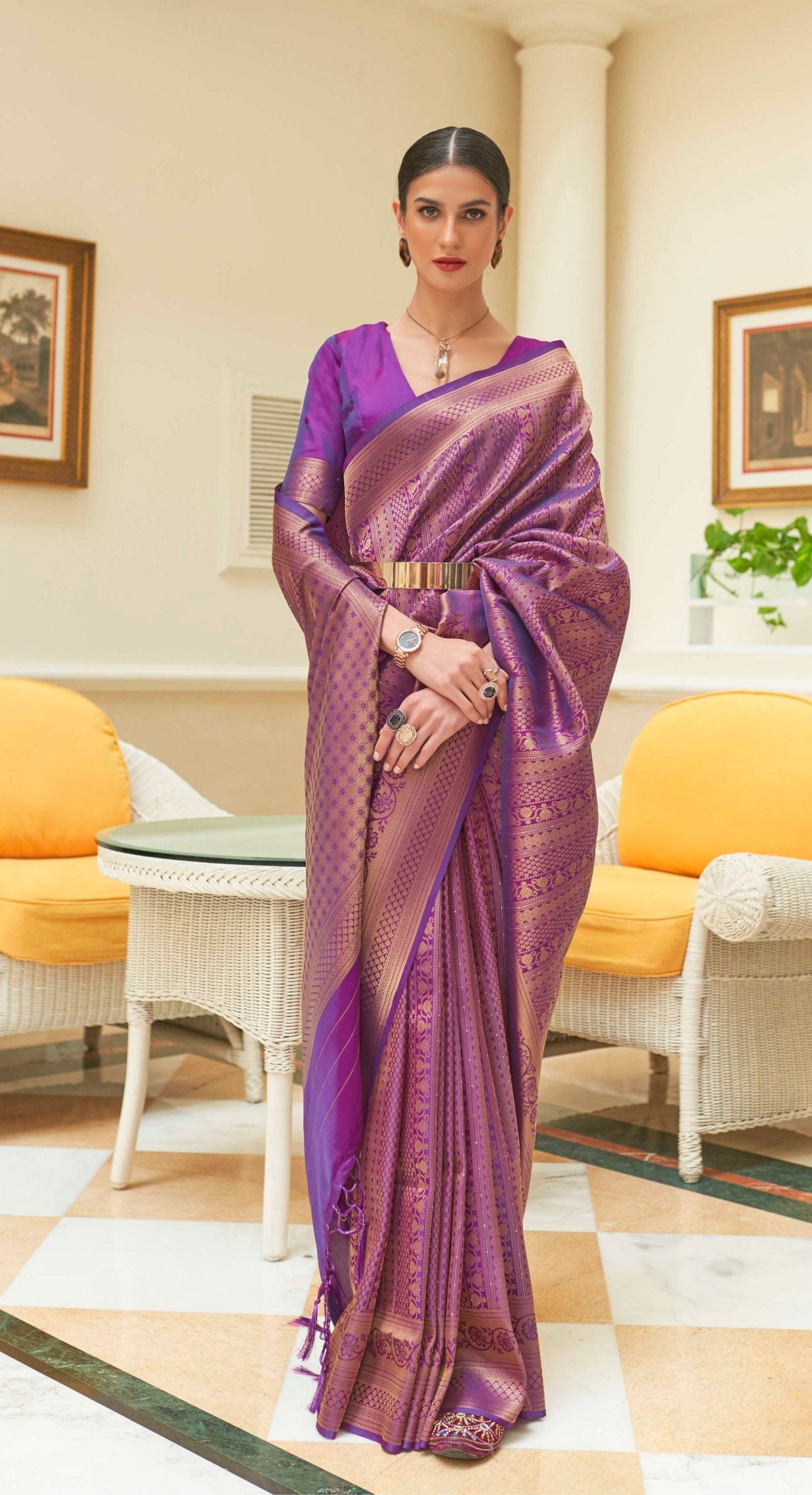 Purple Color Bandhej Saree Banarasi Semi Dupion Silk With Work Muted Gold  Zari Handwoven Sarees Banarasi Sarees - Etsy