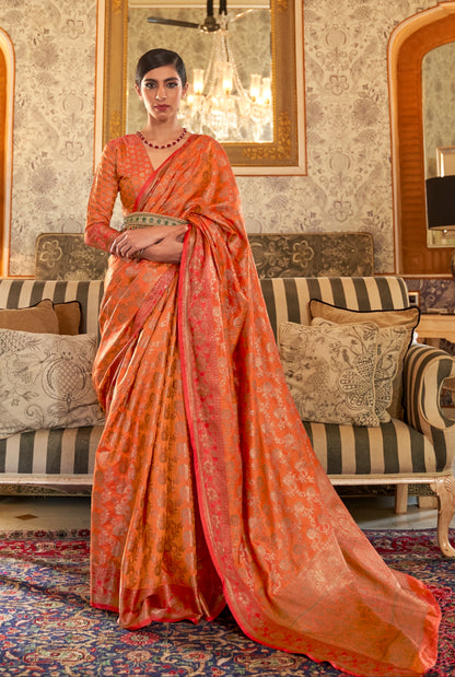 Orange Fancy Silk Saree. - Panaash Saree