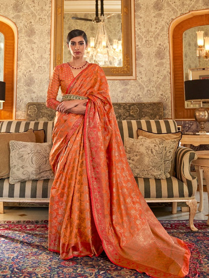 Orange Raw Silk Ready To Wear Saree - Panaash Saree