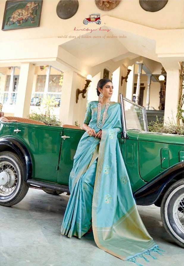 Pastel Blue Soft Banarasi Silk Saree – StylebyPanaaash