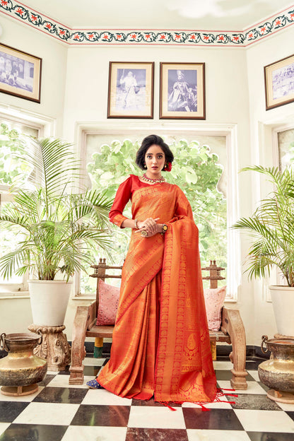 Red Brocade Kanjivaram Soft Silk Saree. - Panaash Saree