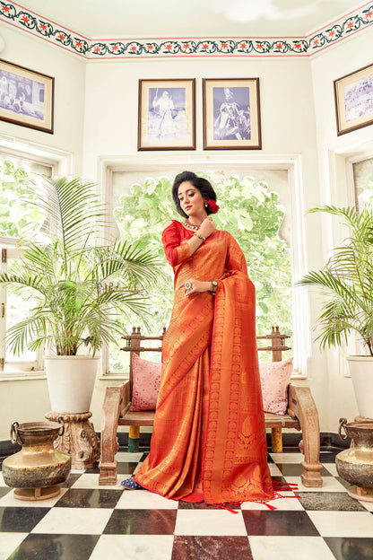 Red Brocade Kanjivaram Soft Silk Saree. - Panaash Saree
