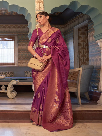 Magenta Dupion Banarasi Silk Saree With Copper Zari - Panaash Saree