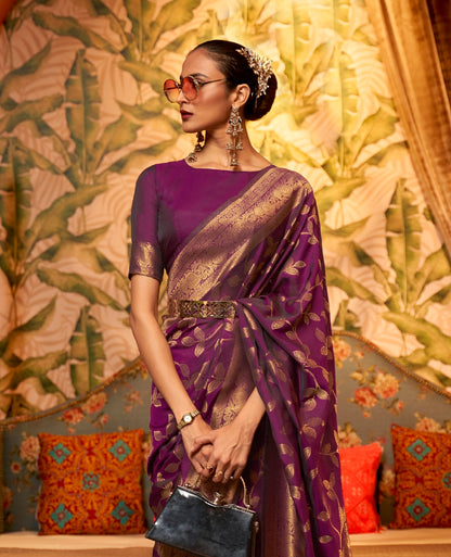 Purple Readymade Banarasi Silk Saree - Panaash Saree