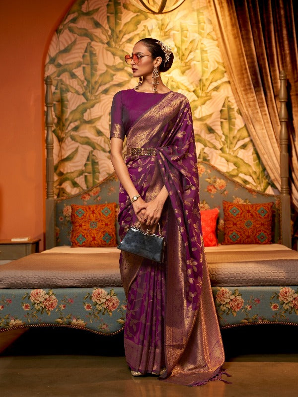 Purple Readymade Banarasi Silk Saree - Panaash Saree