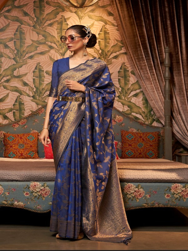 Navy Blue Banarasi Silk Saree - Panaash Saree